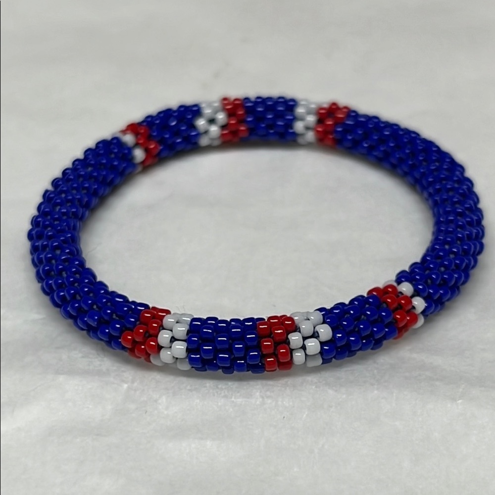 Sashka Handmade Glass Beaded Bracelet Red, White & Blue